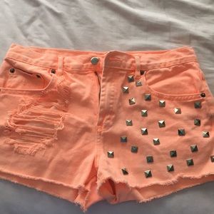Adorable high wasted denim shorts with stud accent